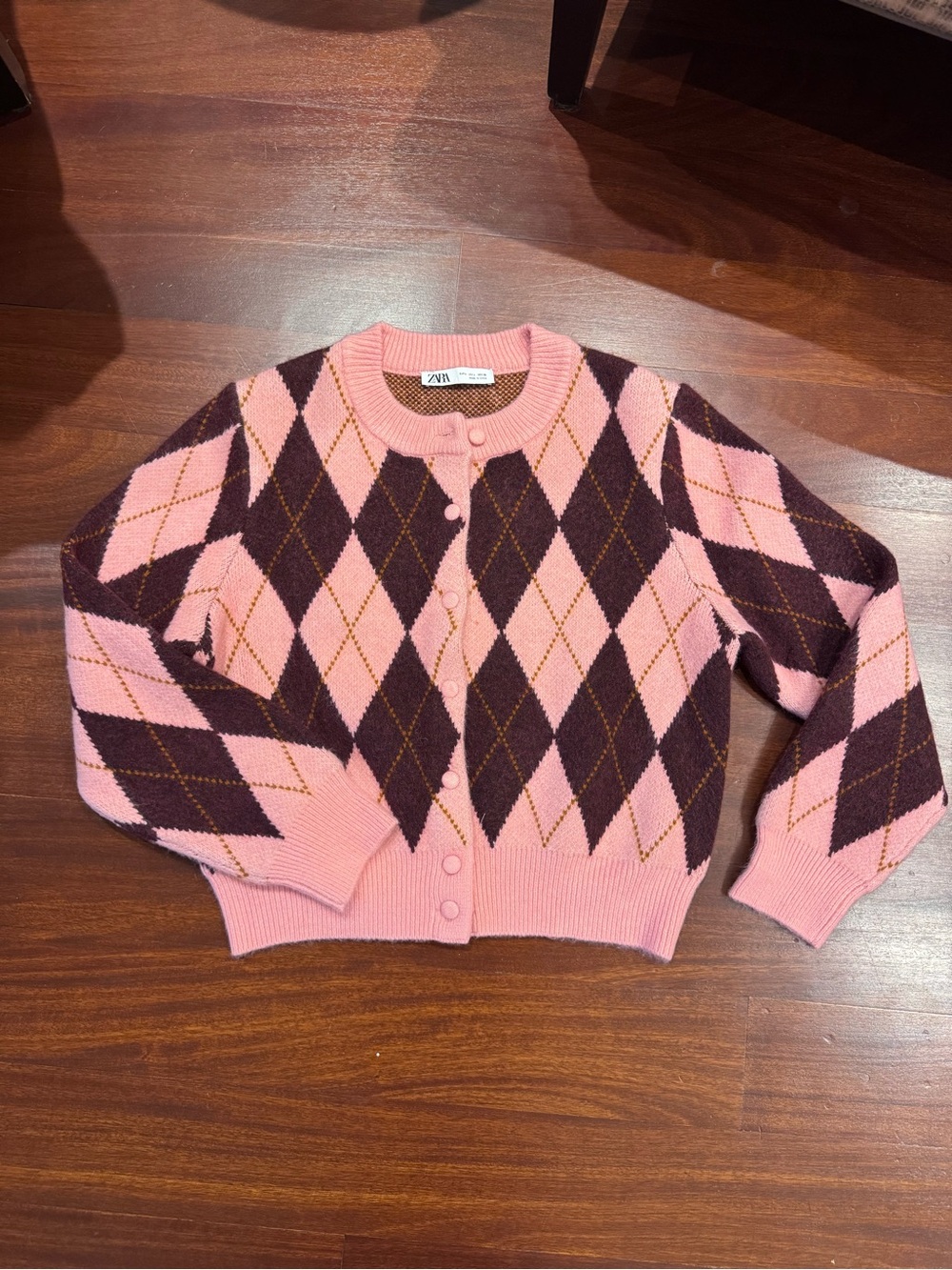 Zara JACQUARD ARGYLE Cropped Cardigan - new w/o tags - Picture 2 of 5